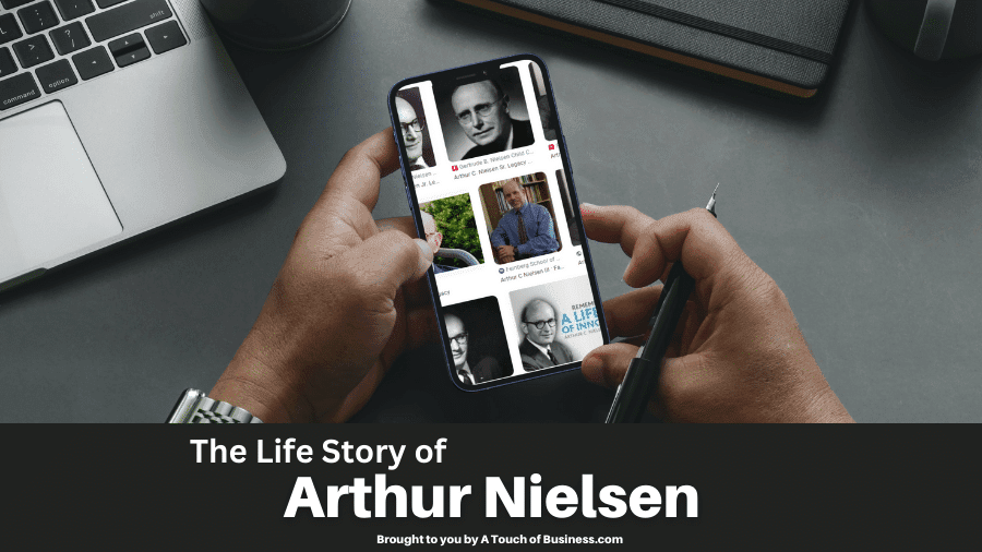 Collage of Arthur Nielsen on a cellphone.