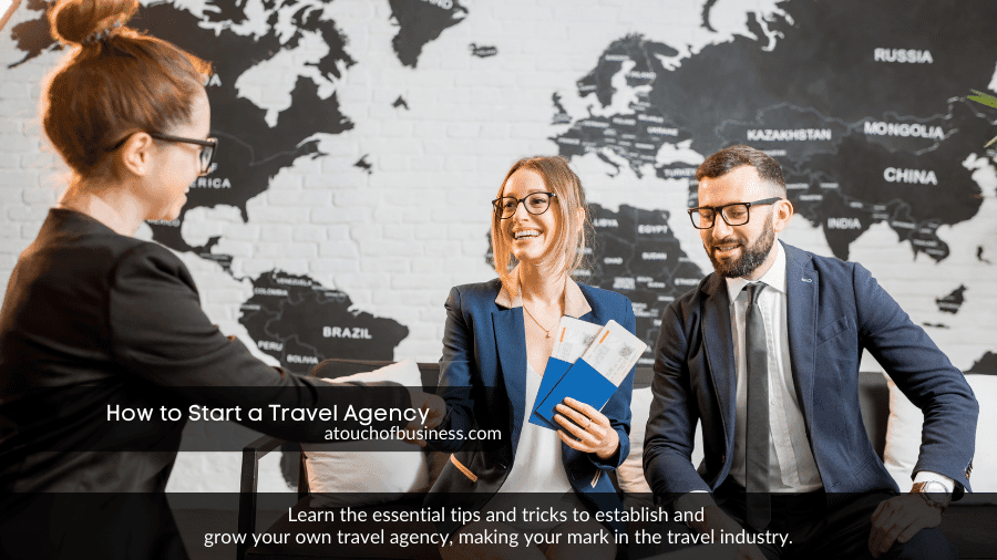 A couple speaking with a travel agent.