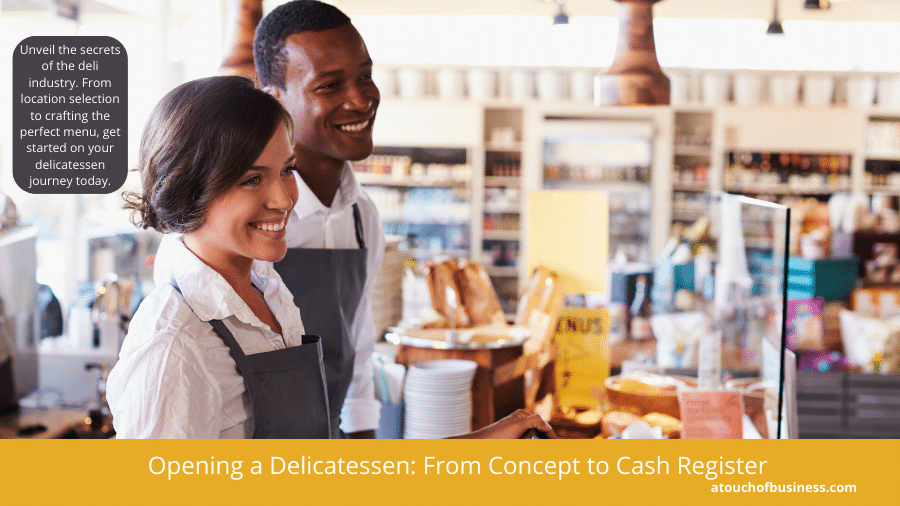 A man and a woman working in a Deli.