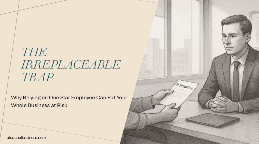 Grayscale sketch of an employee submitting a resignation letter to his manager in a modern office setting.