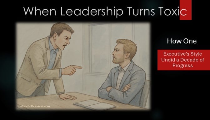 Watercolor sketch of two men in a tense business meeting confrontation.