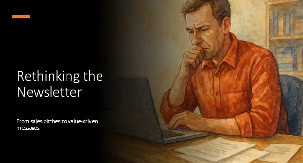 Watercolor of a small business owner at desk looking at laptop.