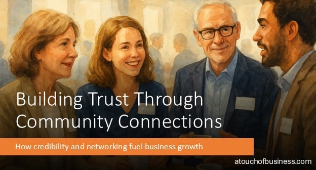 Watercolor illustration of diverse local business owners networking over coffee at a morning Chamber event.