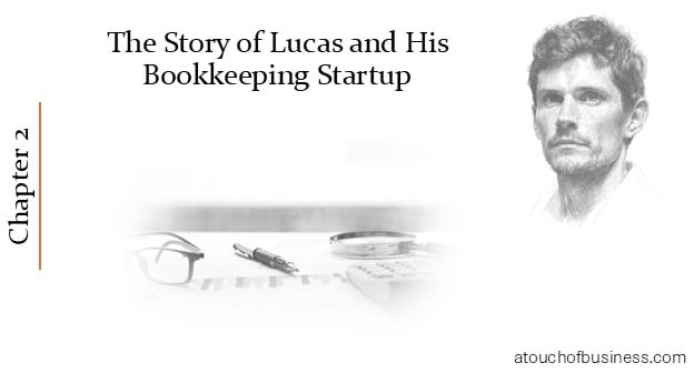 Chapter 2 – Lucas Bookkeeping Startup Story cover with glasses and notebook.