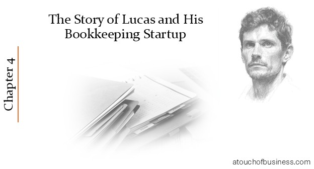 Chapter 4 – Lucas Bookkeeping Startup Story cover with financial papers.