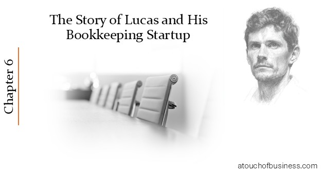 Chapter 6 – Lucas Bookkeeping Startup Story cover with office desk and binder.