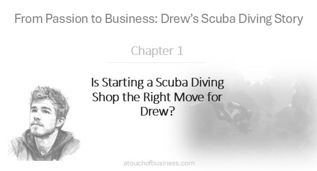 Drew’s portrait and soft underwater graphic.