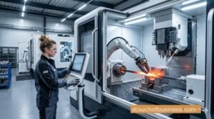 CNC robotic hot forging of knife blanks in modern factory.