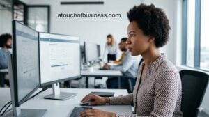 Secure background check initialization in a modern office setting.