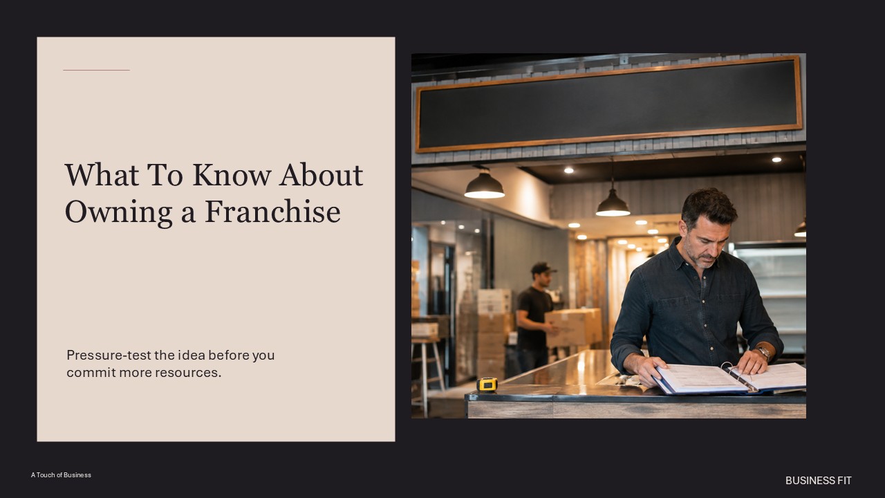 Small business planning scene supporting What To Know About Owning a Franchise.