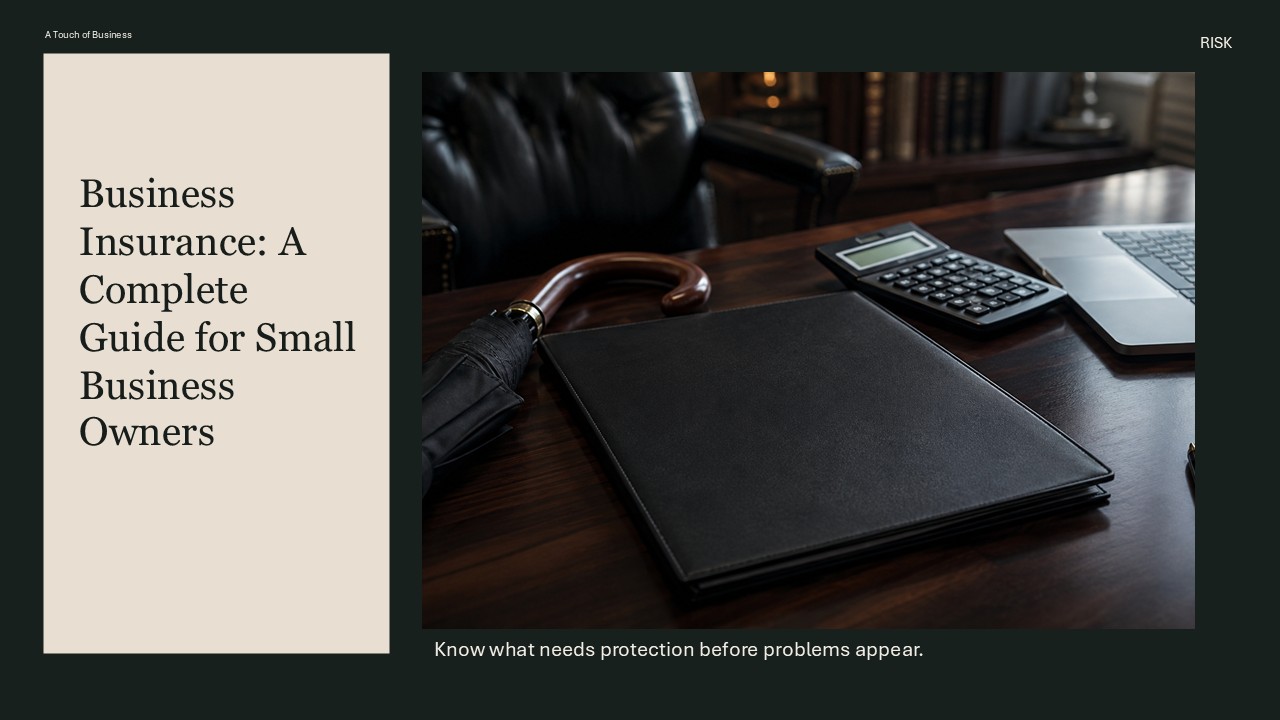Business risk planning workspace supporting Business Insurance: A Complete Guide for Small Business Owners.