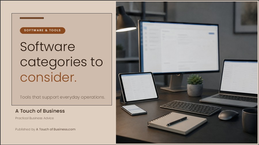Featured image for A Touch of Business guide on small business software categories.