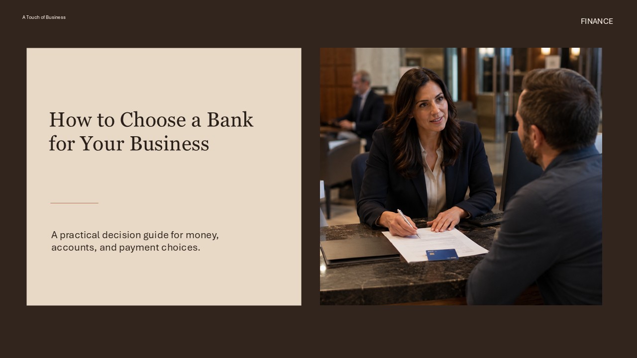A well-lit modern office bank customer service scene supporting How to Choose a Bank for Your Business.