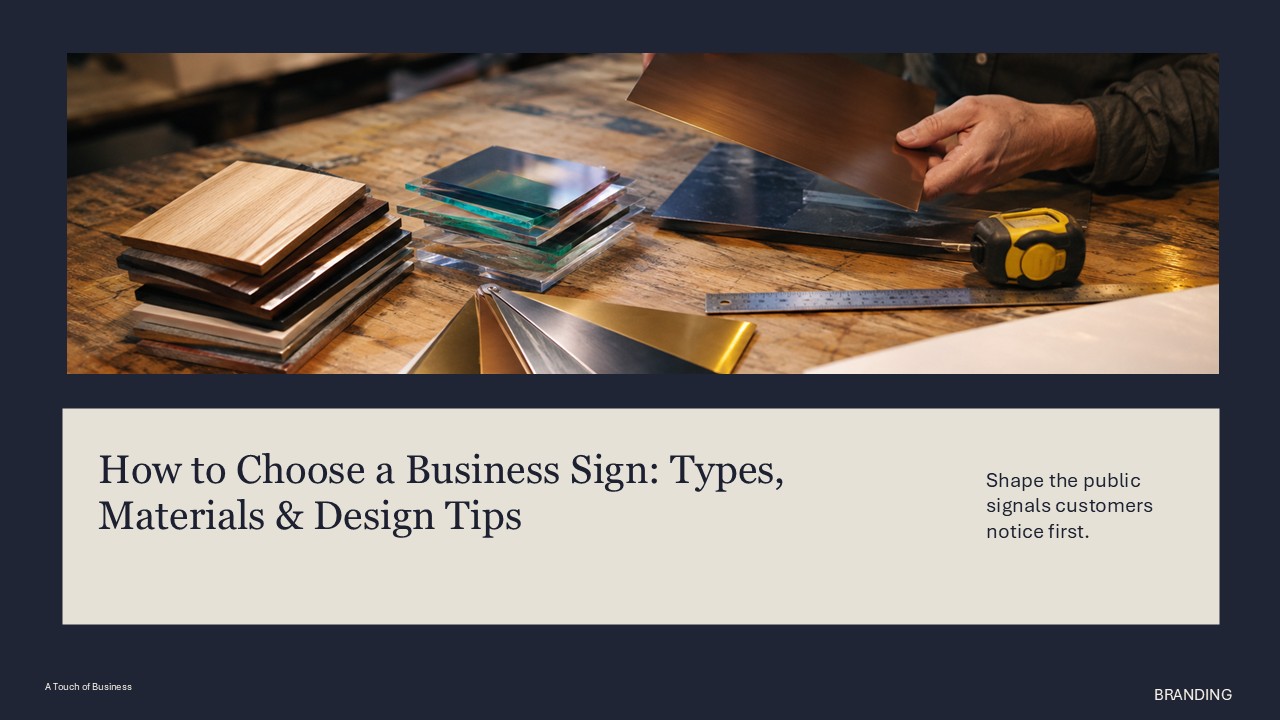 Realistic high resolution workshop scene supporting How to Choose a Business Sign: Types, Materials & Design Tips.