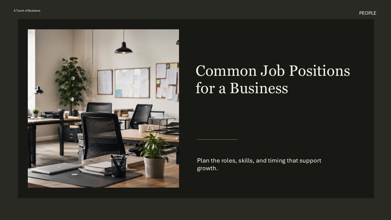 Wide interior office scene coworking workspace supporting Common Job Positions for a Business.