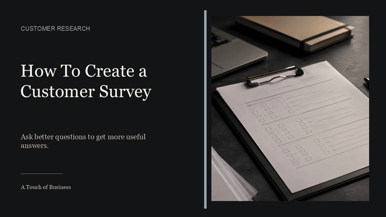 Survey form on a clipboard with laptop, notebook, coffee, and pen on a dark desktop.