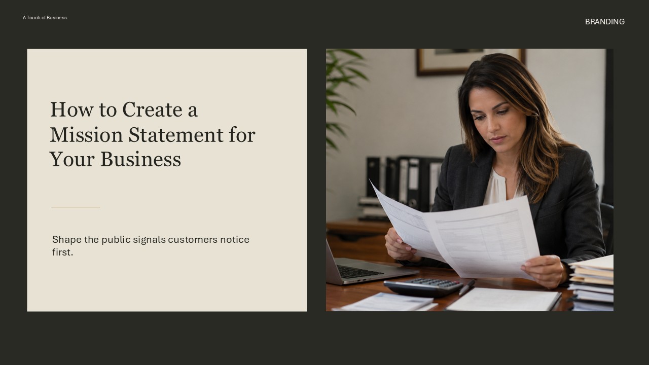 Modern branding workspace supporting How to Create a Mission Statement for Your Business.