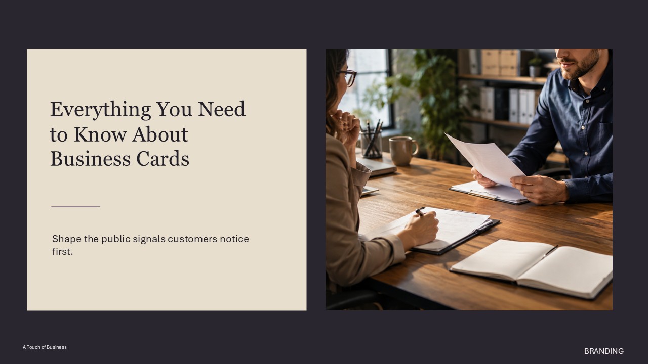 Modern branding workspace supporting Everything You Need to Know About Business Cards.