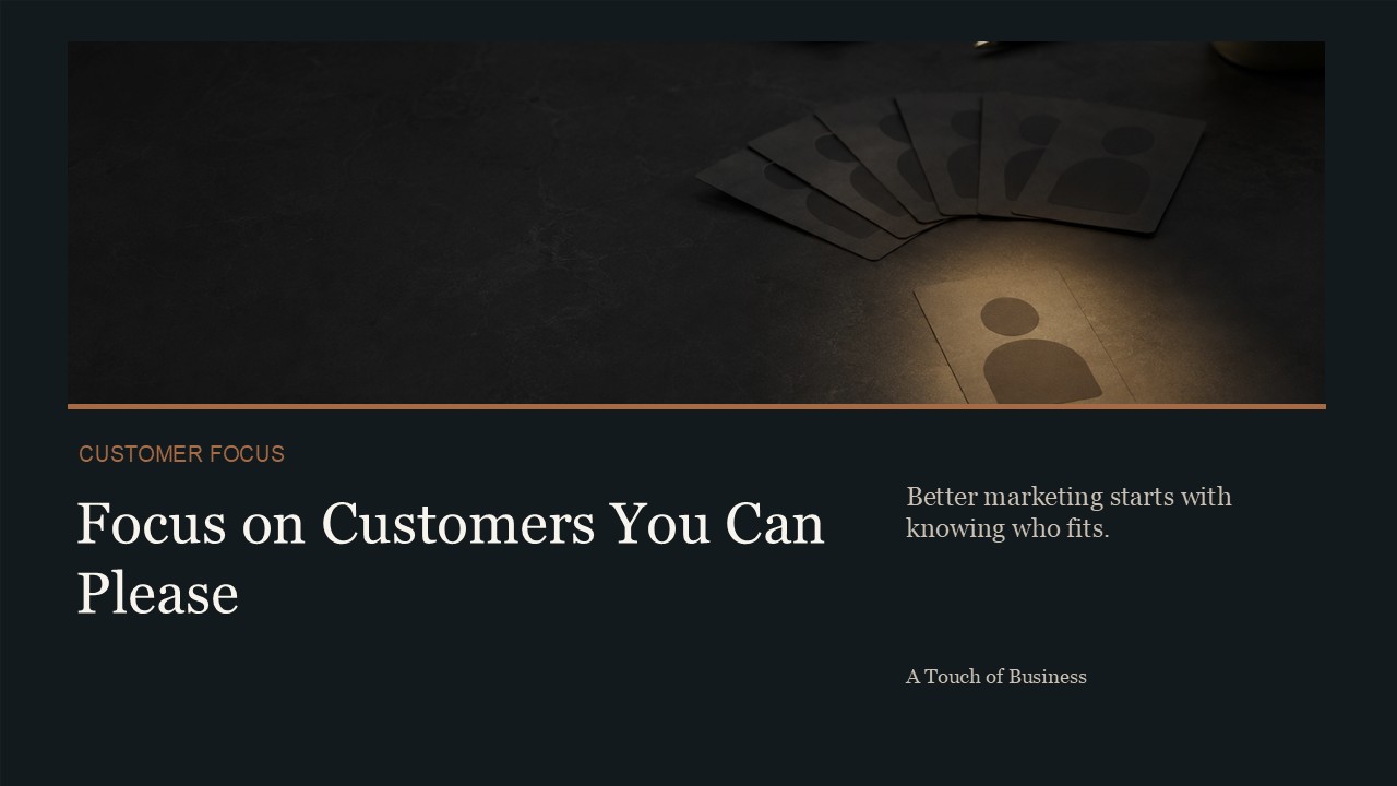 Spotlighted customer profile card on a dark desk with other profile cards nearby.
