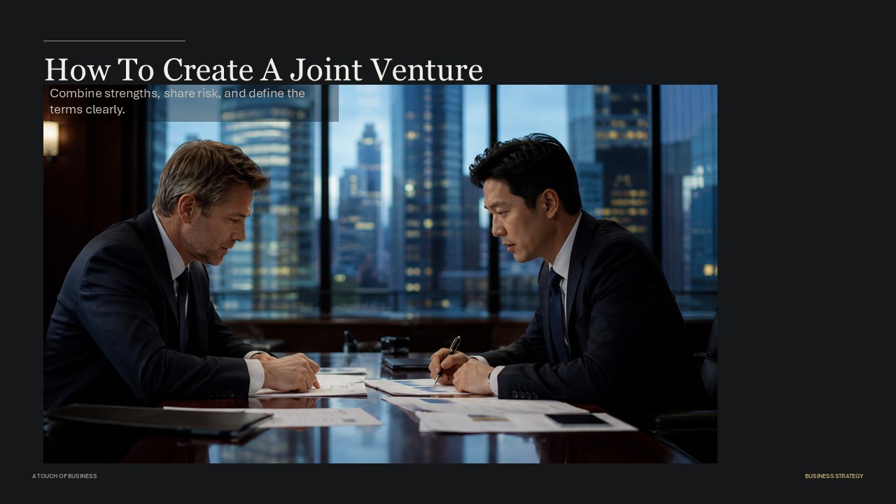 Two professionals reviewing documents across a conference table with a city view.