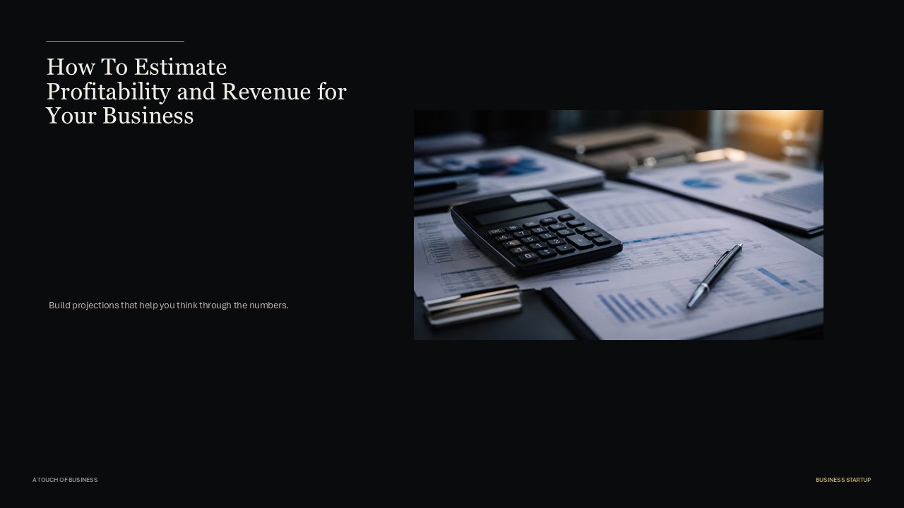 Calculator, pen, and financial reports spread across a dark office desk.