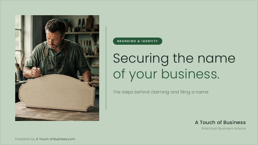 Featured image for A Touch of Business guide on registering a business name.