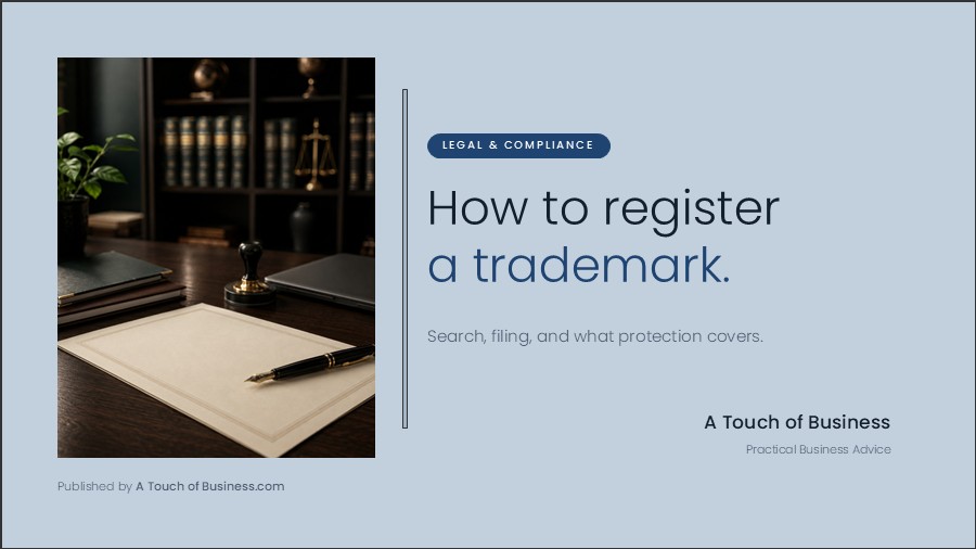 Featured image for A Touch of Business guide on registering a trademark.