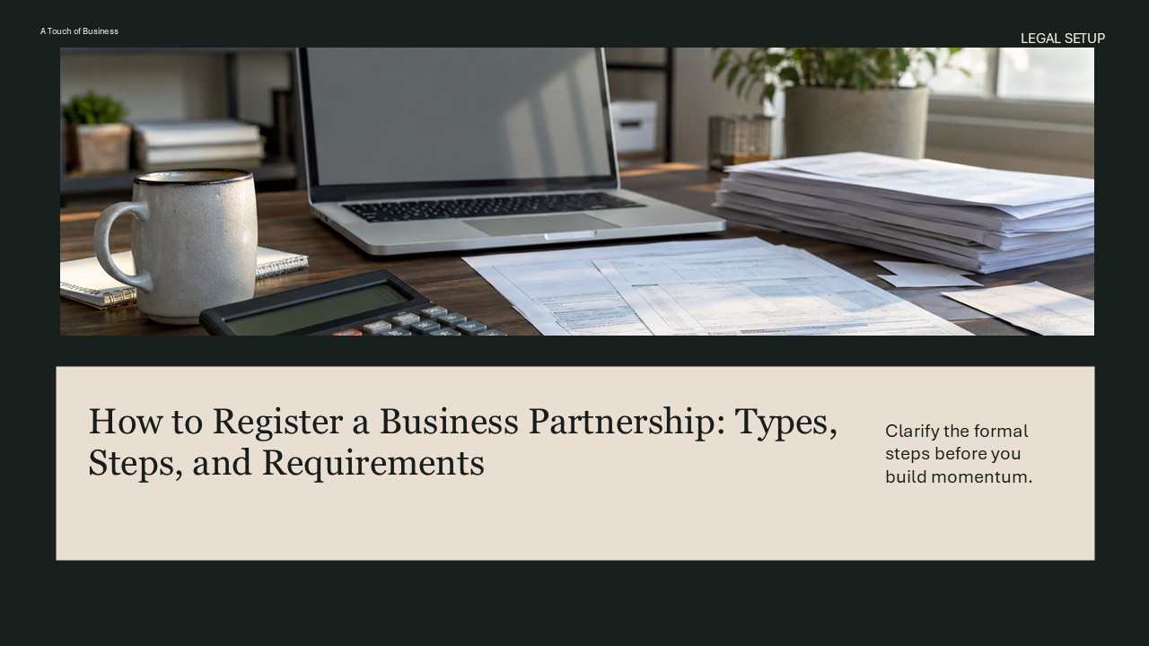 Business registration and paperwork scene supporting How to Register a Business Partnership: Types, Steps, and Requirements.