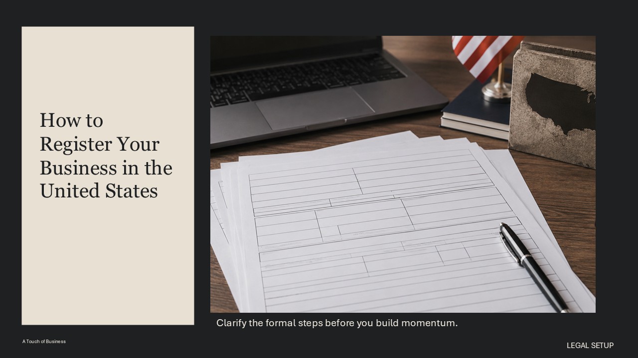 Business registration and paperwork scene supporting How to Register Your Business in the United States.