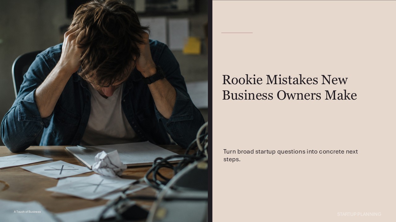 Startup planning workspace supporting Rookie Mistakes New Business Owners Make.