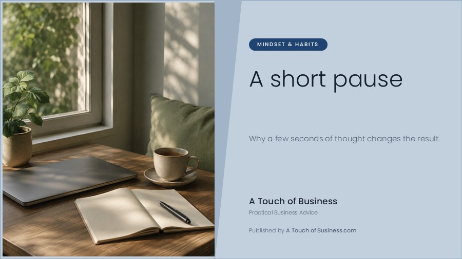 Featured image for A Touch of Business guide on pausing before acting on a decision.