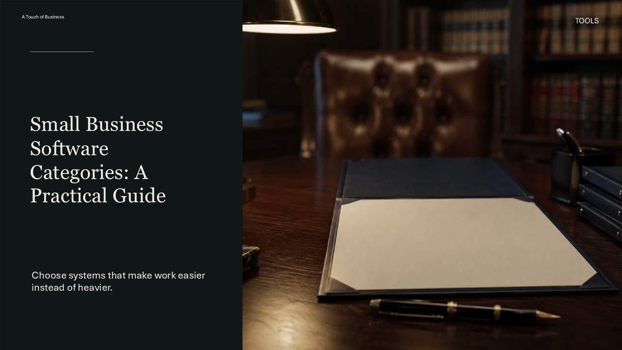Business software workspace supporting Small Business Software Categories: A Practical Guide.