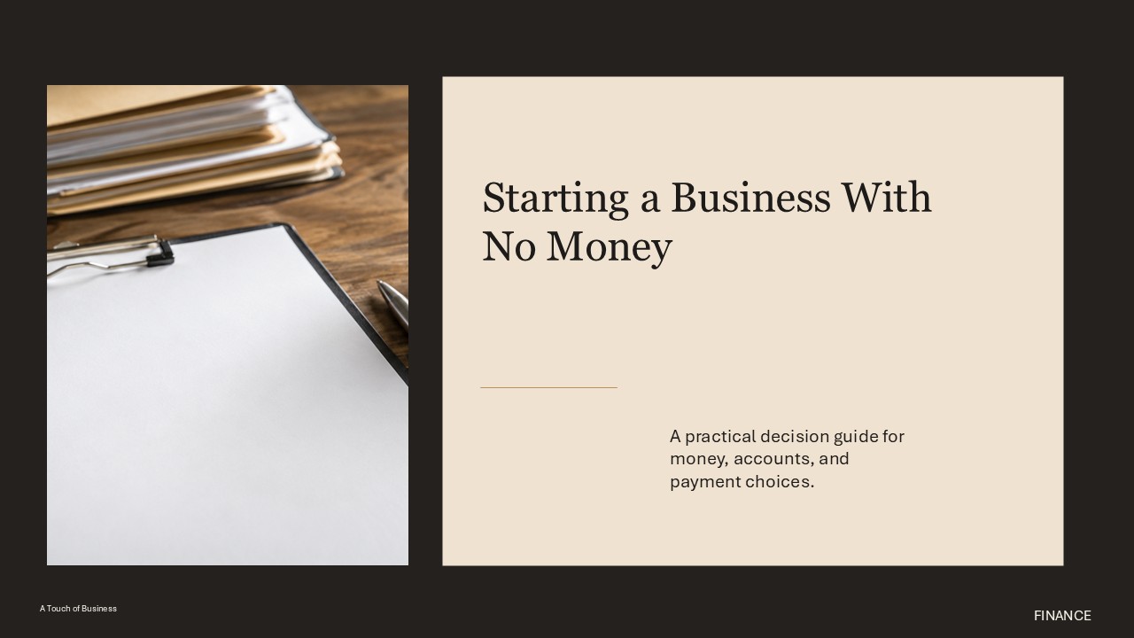 Professional finance workspace supporting Starting a Business With No Money.