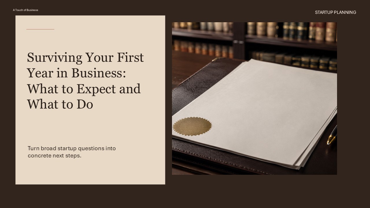 Startup planning workspace supporting Surviving Your First Year in Business: What to Expect and What to Do.