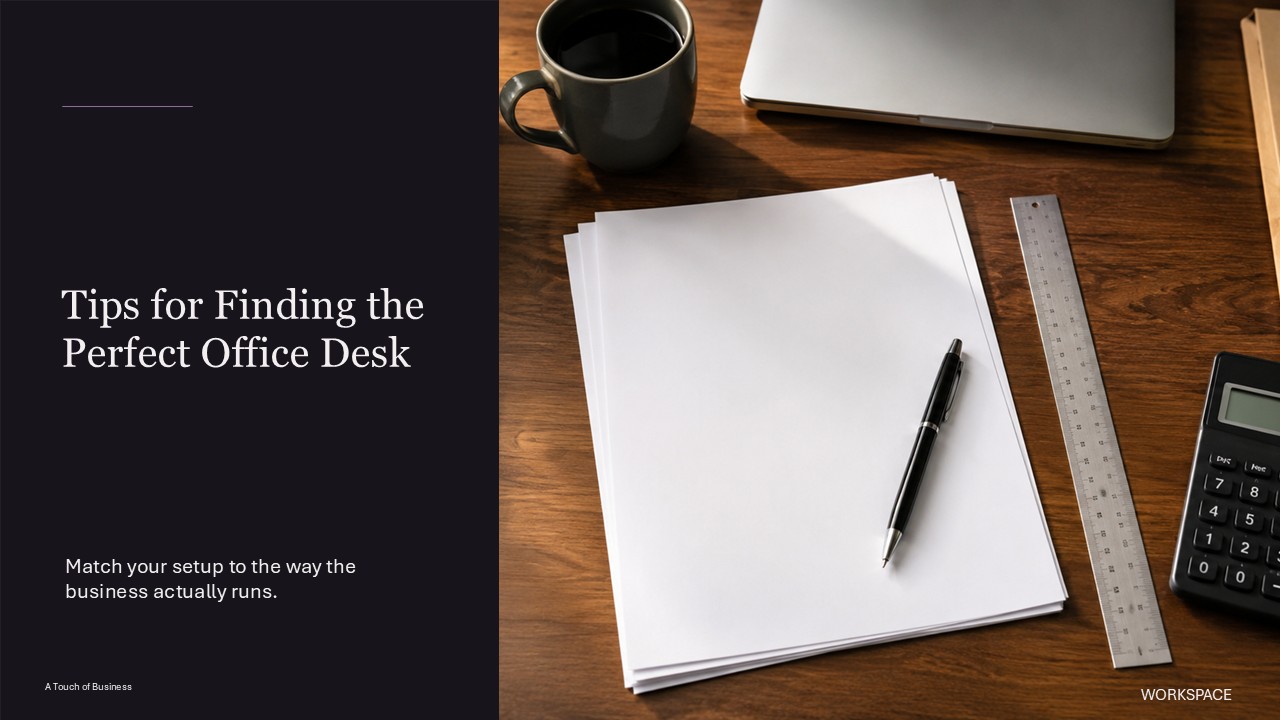 Organized office workspace supporting Tips for Finding the Perfect Office Desk.