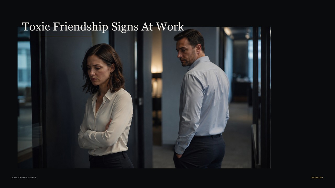 Tense office hallway scene with two coworkers facing away from each other.