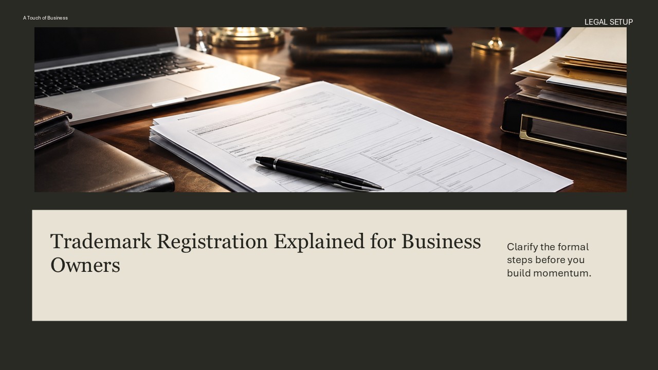 Business registration and paperwork scene supporting Trademark Registration Explained for Business Owners.