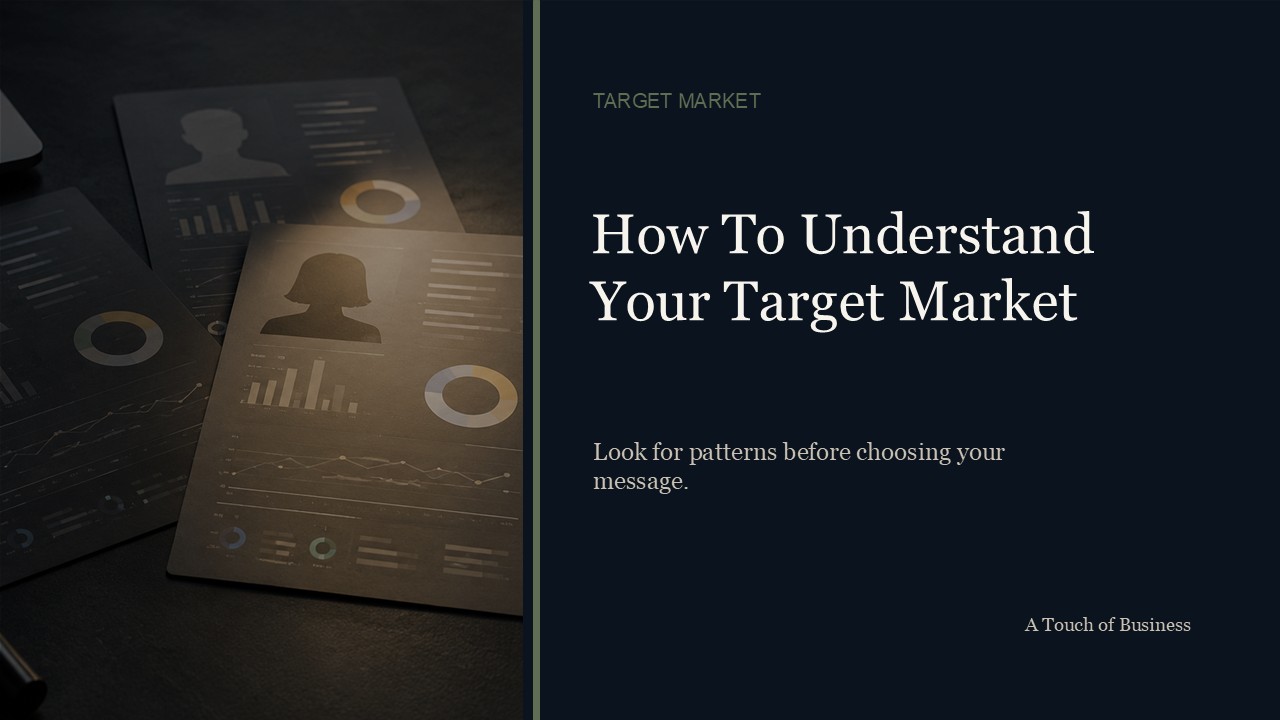Profile analysis cards with charts, silhouettes, laptop, and magnifying glass on a dark desk.
