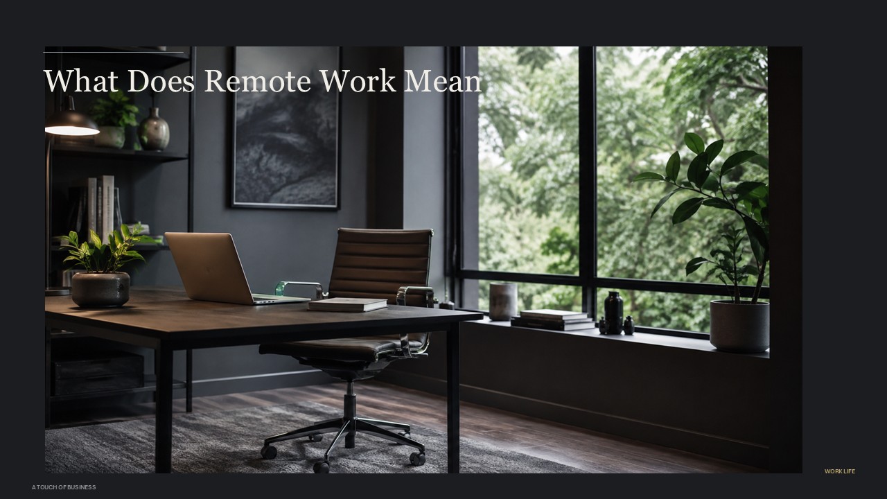 Modern home office with laptop, plants, and large window looking onto greenery.