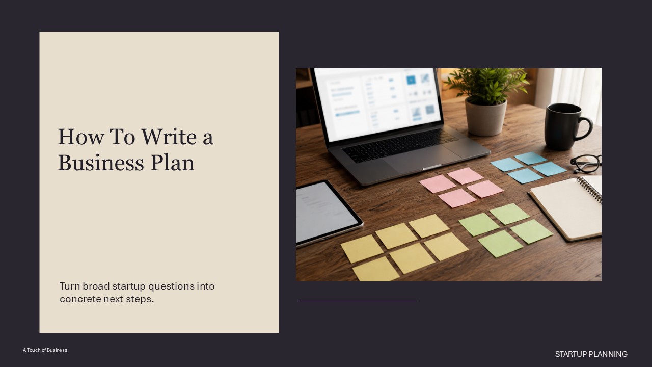 Cozy modern workspace supporting How To Write a Business Plan.