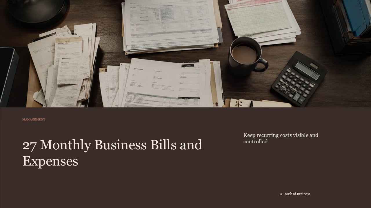 Realistic cinematic image of an overhead accounting desk with bills, forms, envelopes, and a calculator for a management article.