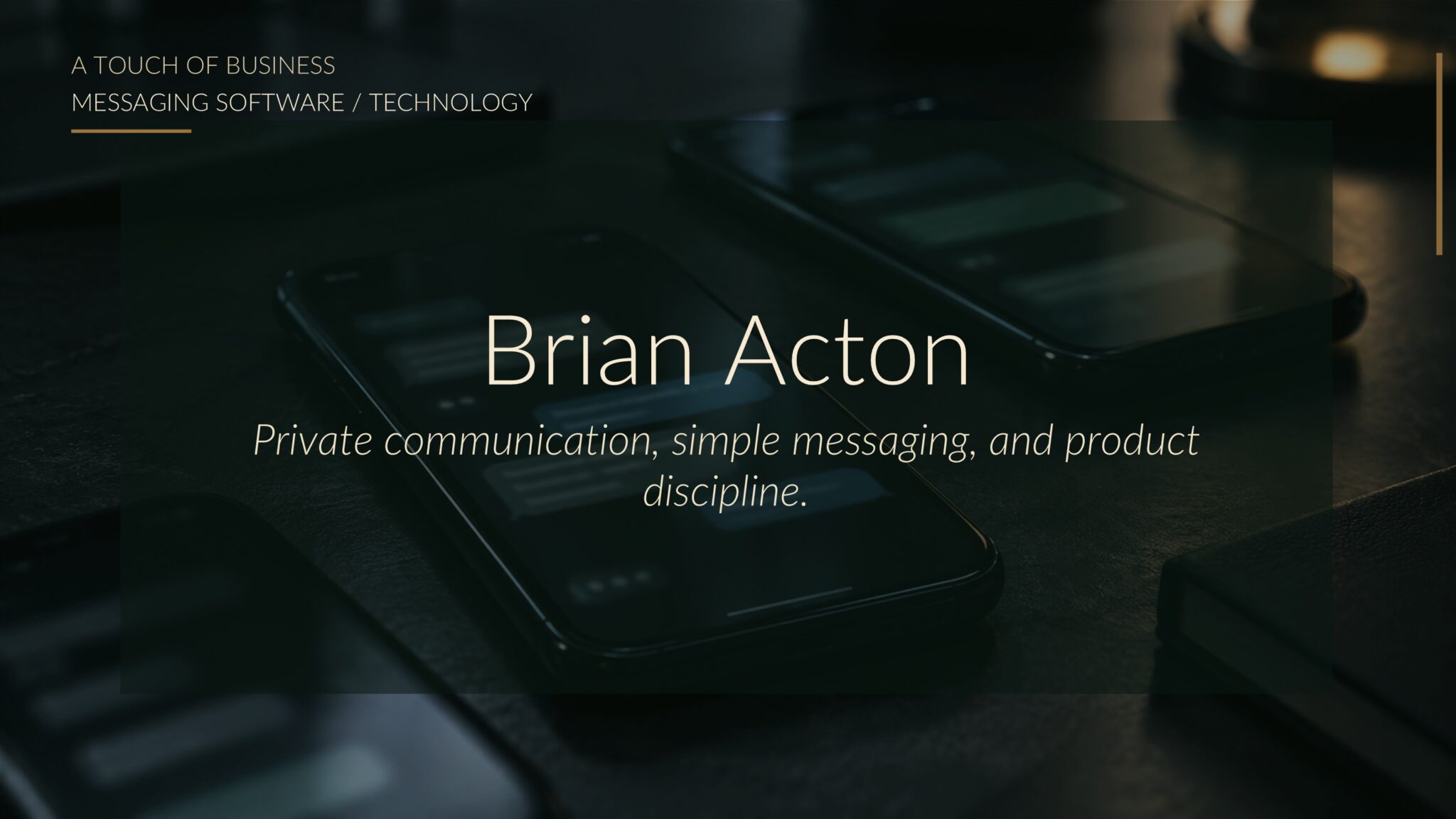 Moody tabletop scene with smartphones showing blurred messaging interfaces under cool cinematic light.
