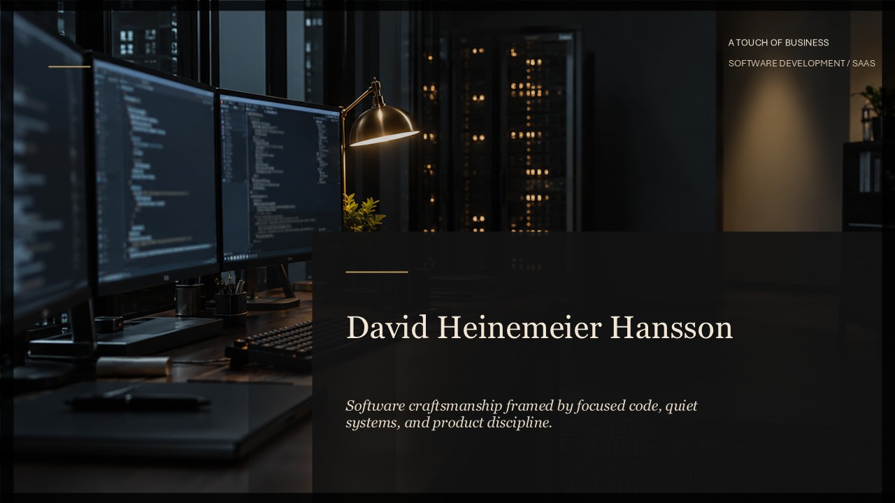 Nighttime developer workstation with code screens, server racks, and warm desk lighting