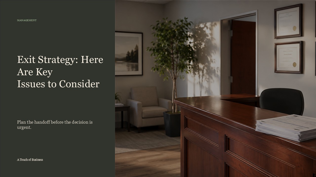 Realistic cinematic image of a bright office reception counter with paperwork, pen holder, certificates, and waiting chairs for a management article.