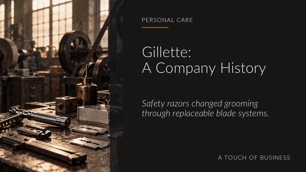 Early metalworking shop with safety razors, blade strips, tooling, and stamping machinery.