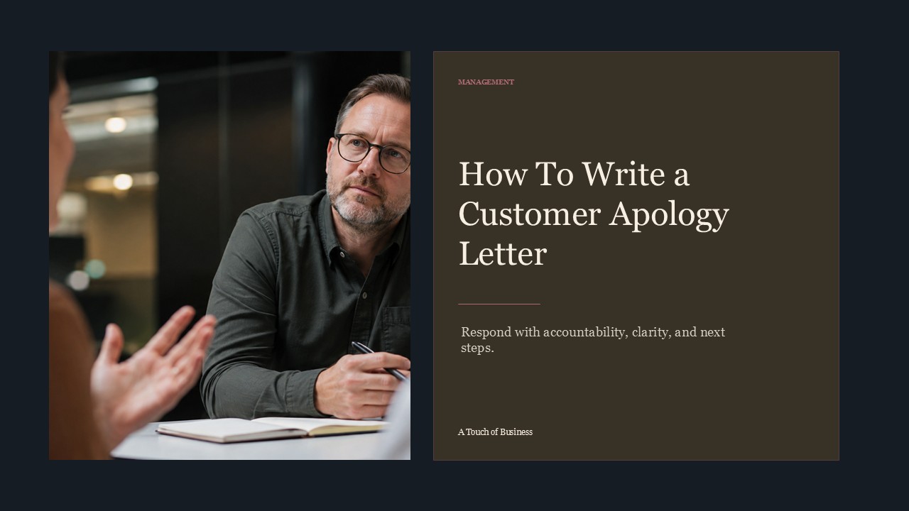 Realistic cinematic image of a thoughtful meeting-room conversation with a man listening at a notebook for a management article.
