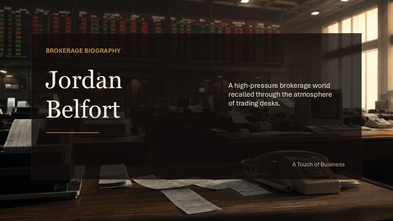 Vintage trading floor with terminals, paper slips, rotary phone, and glowing ticker board.