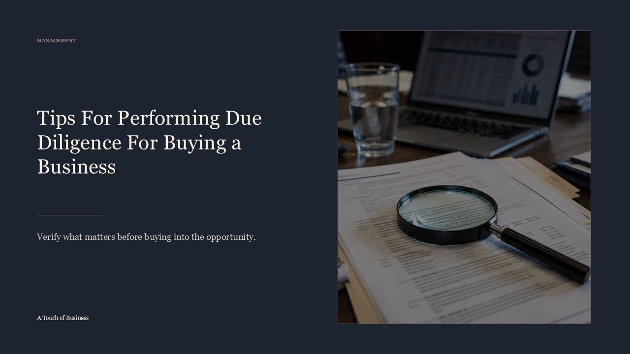 Realistic cinematic image of a magnifying glass over business documents, folders, calculator, notebook, and laptop for a management article.