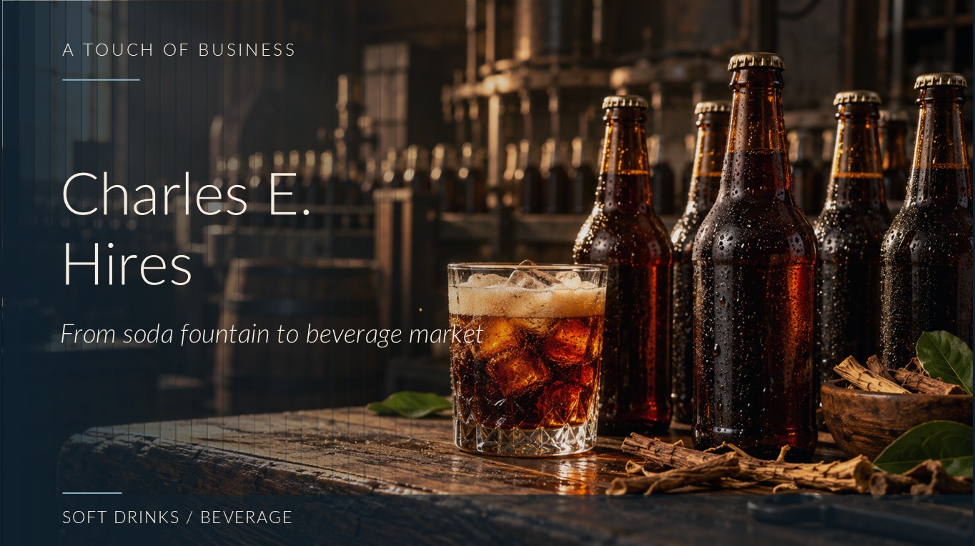 Cold brown soda bottles and a glass of foaming root beer sit in a warm, rustic bottling room.