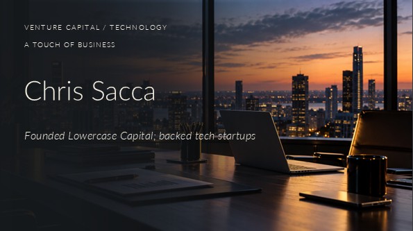 Cinematic photograph of an empty investment meeting room overlooking a city skyline at sunset, with a dark wooden table, open unbranded laptop, notebooks, papers, and a coffee mug.